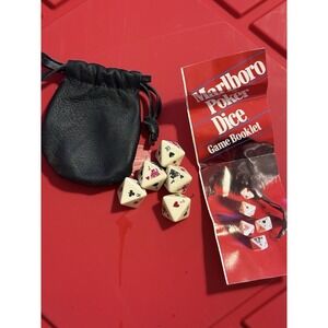 Vintage Marlboro set of 5, 8 Sided Poker Dice Game with Black Leather Pouch